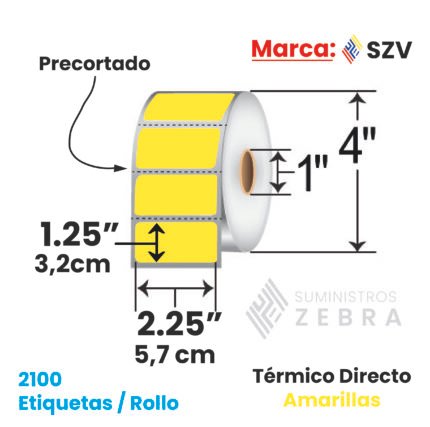 Rollo de 2100 Etiquetas Térmico Directo Amarillas 5,7 cm x 3,2 cm Core1